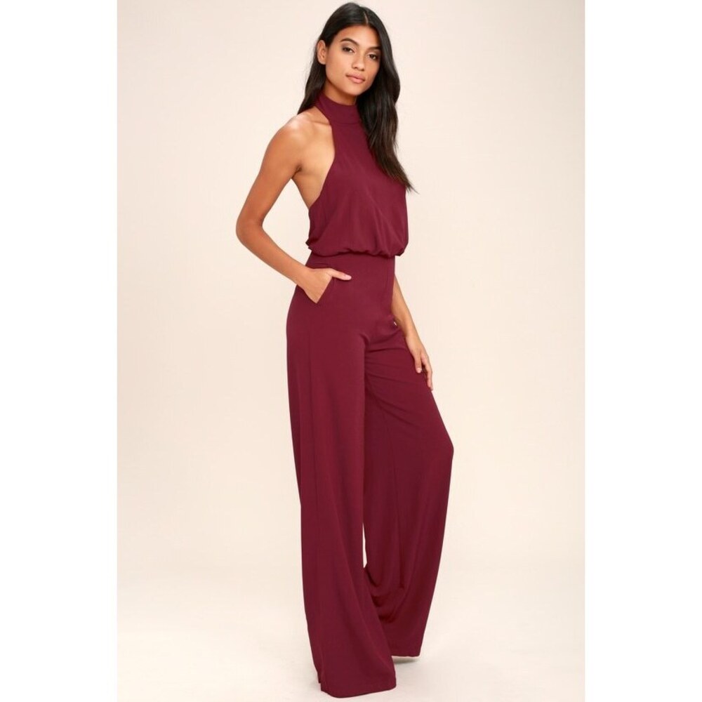 Wine Red Halter Jumpsuit